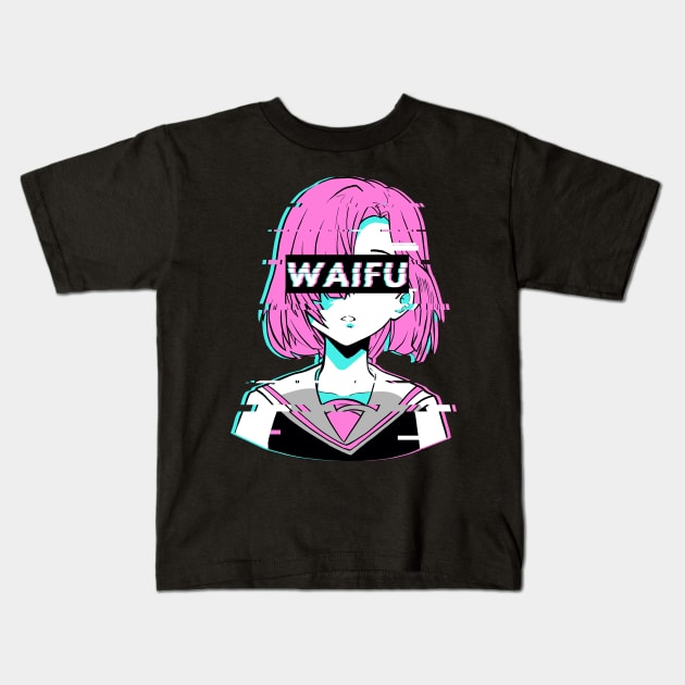 Aesthetic Vaporwave Anime Girl Kids T-Shirt by Alex21